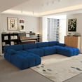 thumbnail image 3 of Magic Home 138.6" Modular Sectional Sofa with Movable Ottomans, Modern Flannel Fabric Deep Seat U-Shaped Cloud Couches Blue Couch for Living Room, Apartment, Office, 6-Seat, Blue, 3 of 12