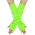 thumbnail image 2 of Winter Fingerless Long Gloves for Women FleeceBlended Knitted Arm Warmers Super Soft Black Arm Sleeves Fluorescent Green Free, 2 of 3