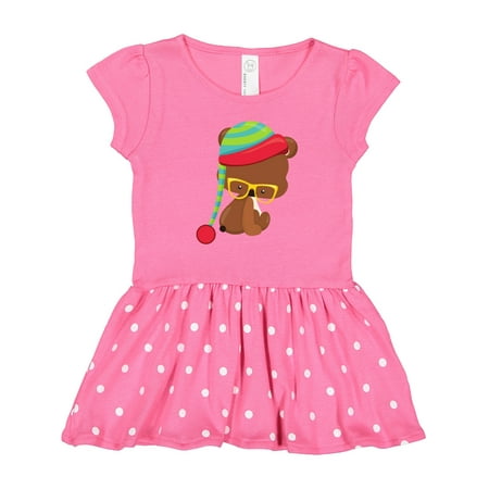

Inktastic Winter Bear Hipster Bear Bear with Glasses Hat Gift Toddler Girl Dress
