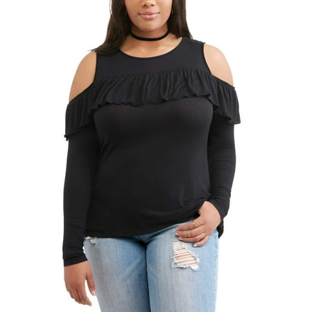 Junior Plus Cold Shoulder Ruffle Top