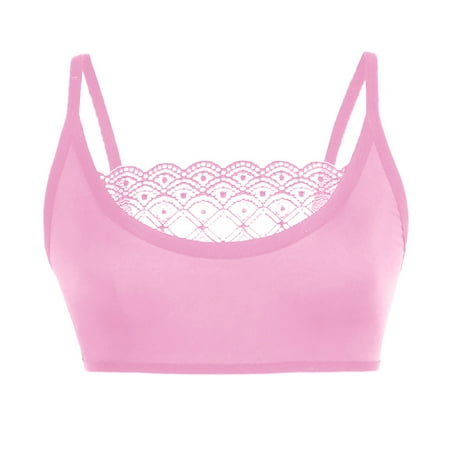 

EHTMSAK Unppaded V Neck Bra for Women Wireless Everyday Lace Bralettes with Strap Pink XL