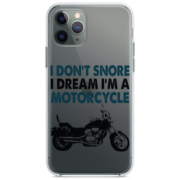 DistinctInk Clear Shockproof Hybrid Case for iPhone 11 Pro MAX (6.5" Screen) - TPU Bumper Acrylic Back Tempered Glass Screen Protector - I Don't Snore, I Dream I'm a Motorcycle