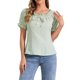 thumbnail image 1 of BLUSA DE GINGHAM PARA MUJER CON CUELLO REDONDO, VOLANTES Y MANGAS ABULLONADAS EN VERDE, 1 of 6