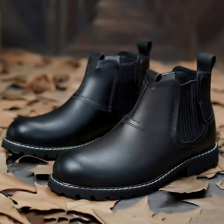 

Chnzic Mens Shoes High Top Leather Boots Vintage Leather Round Toe Flat Short Boots