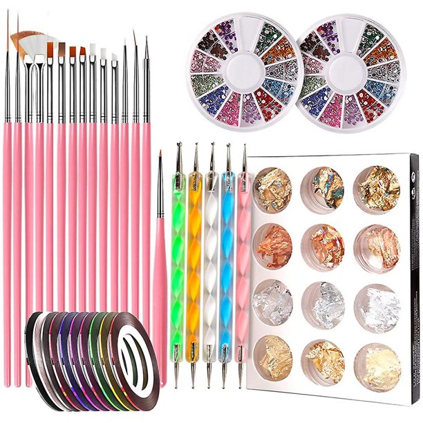 Diseñador de bolígrafos, herramienta de arte de uñas con 15 pinceles para pintura de uñas, herramienta de puntos para uñas, lámina de uñas, cinta para manicura, diamantes de imitación de color compati Afortunado Sencillez