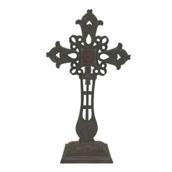 Tremont Floral Metal Cross with Base Figurine 21.5 Inch