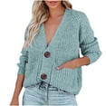 thumbnail image 2 of Azrian Women Casual Patchwork Leopard Long Sleeve Knit Pullover V-neck Sweater Coat, 2 of 6