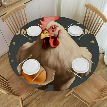 

Orinice Chicken Egg Humor Round Table Cover Stain Resistant Washable Indoor Outdoor Tablecloth Kitchen Dining Wedding Parties 100% Polyester Fiber 42-46