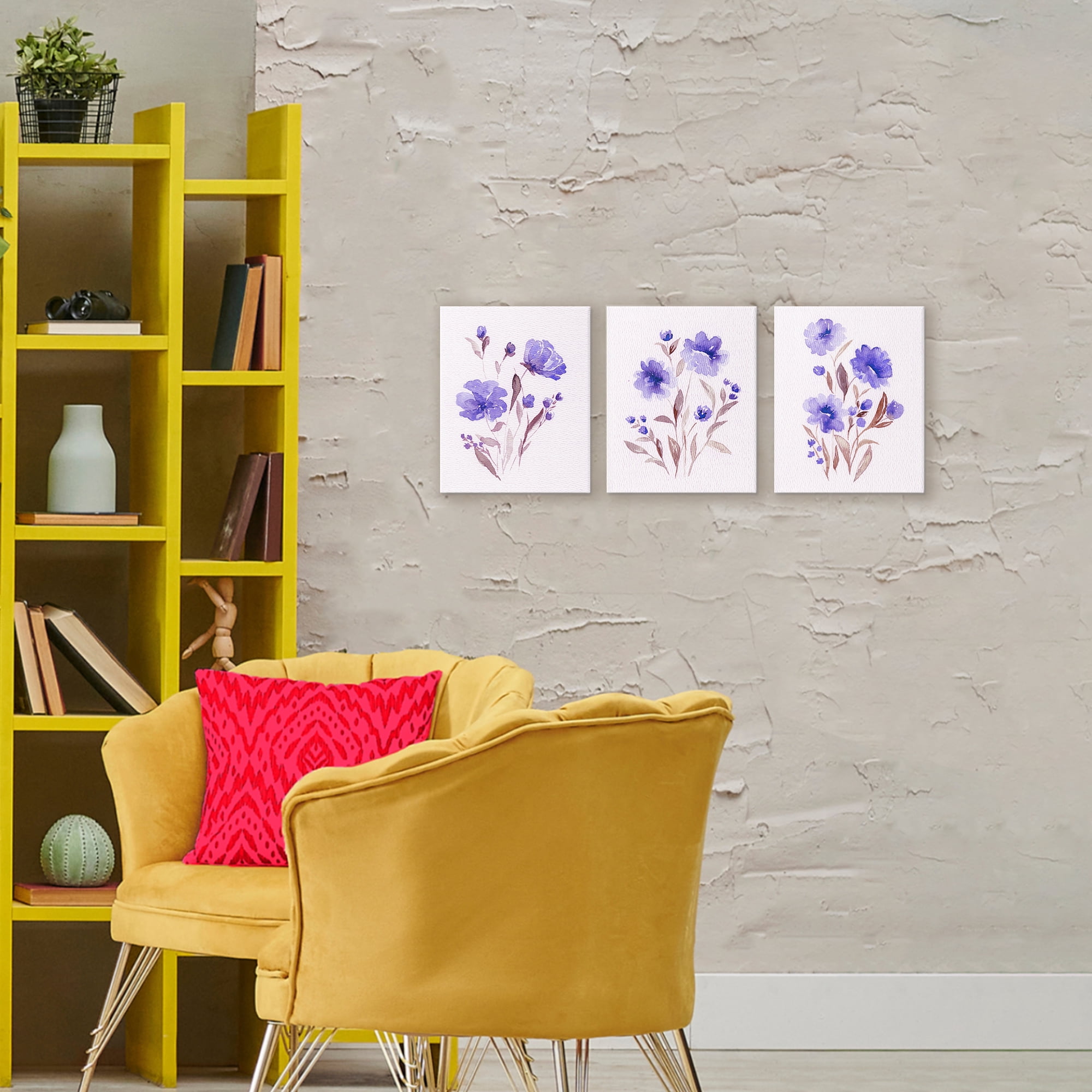 Stupell Industries Watercolor Purple Blooms 3 Piece Canvas Wall Art Set, design by Leah Noel Art