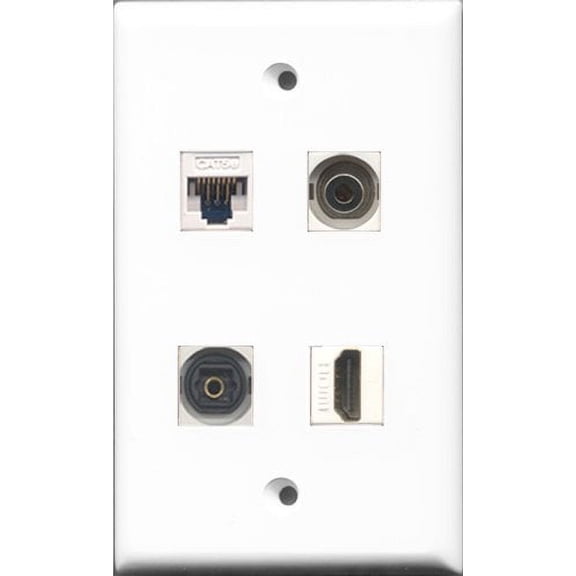 RiteAV - 1 Port HDMI and 1 Port Toslink and 1 Port 3.5mm and 1 Port Cat5e Ethernet White Wall Plate