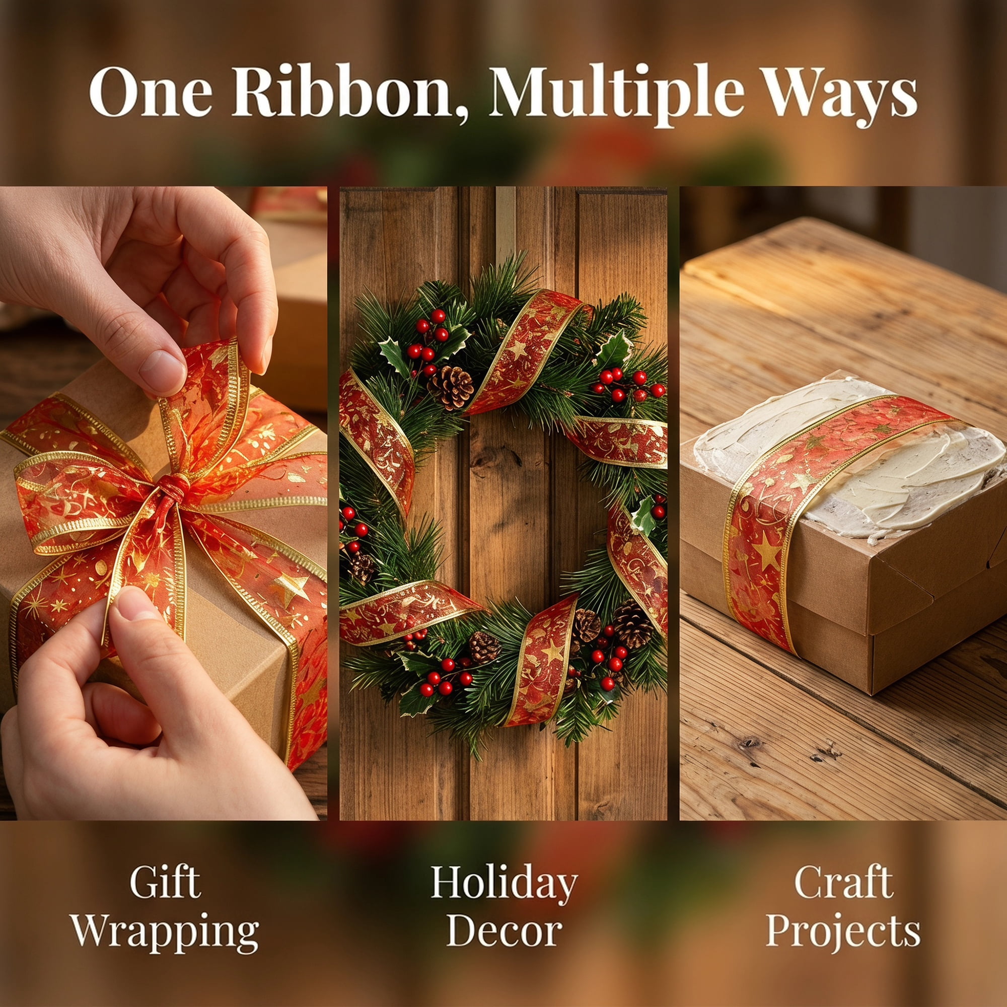 Unique Bargains Star Pattern Fabric Ribbon for Decoration Projects Dark Red 9.8 Yard