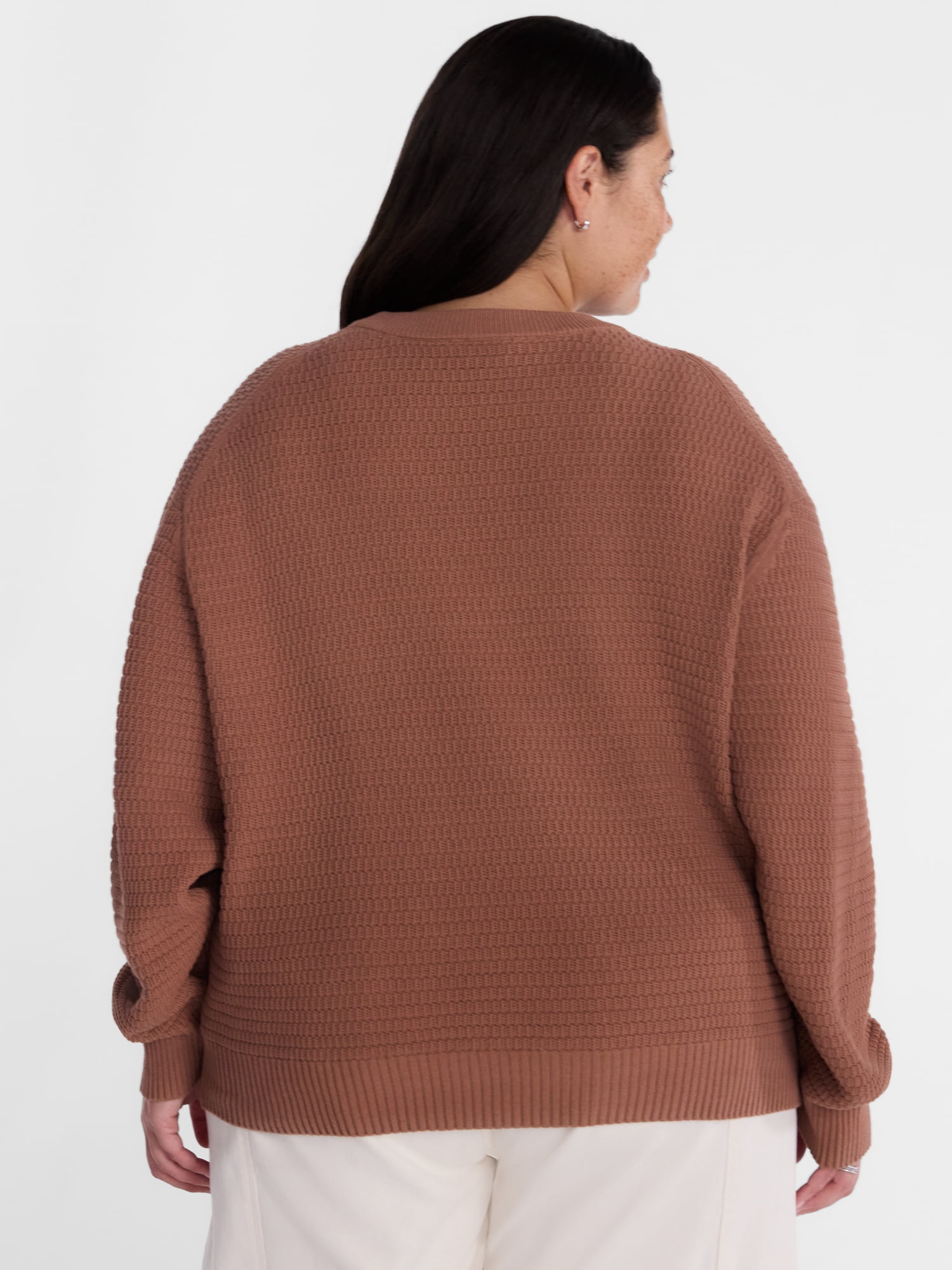 Terra & Sky Women's Plus Knit Crewneck Pullover Sweater, Sizes 0X-5X