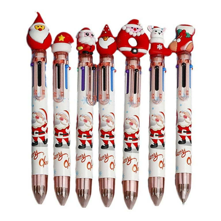 Christmas 10-Color Ballpoint Pen Santa Claus Elk Multicolor Pen Retractable T4k5, B Random