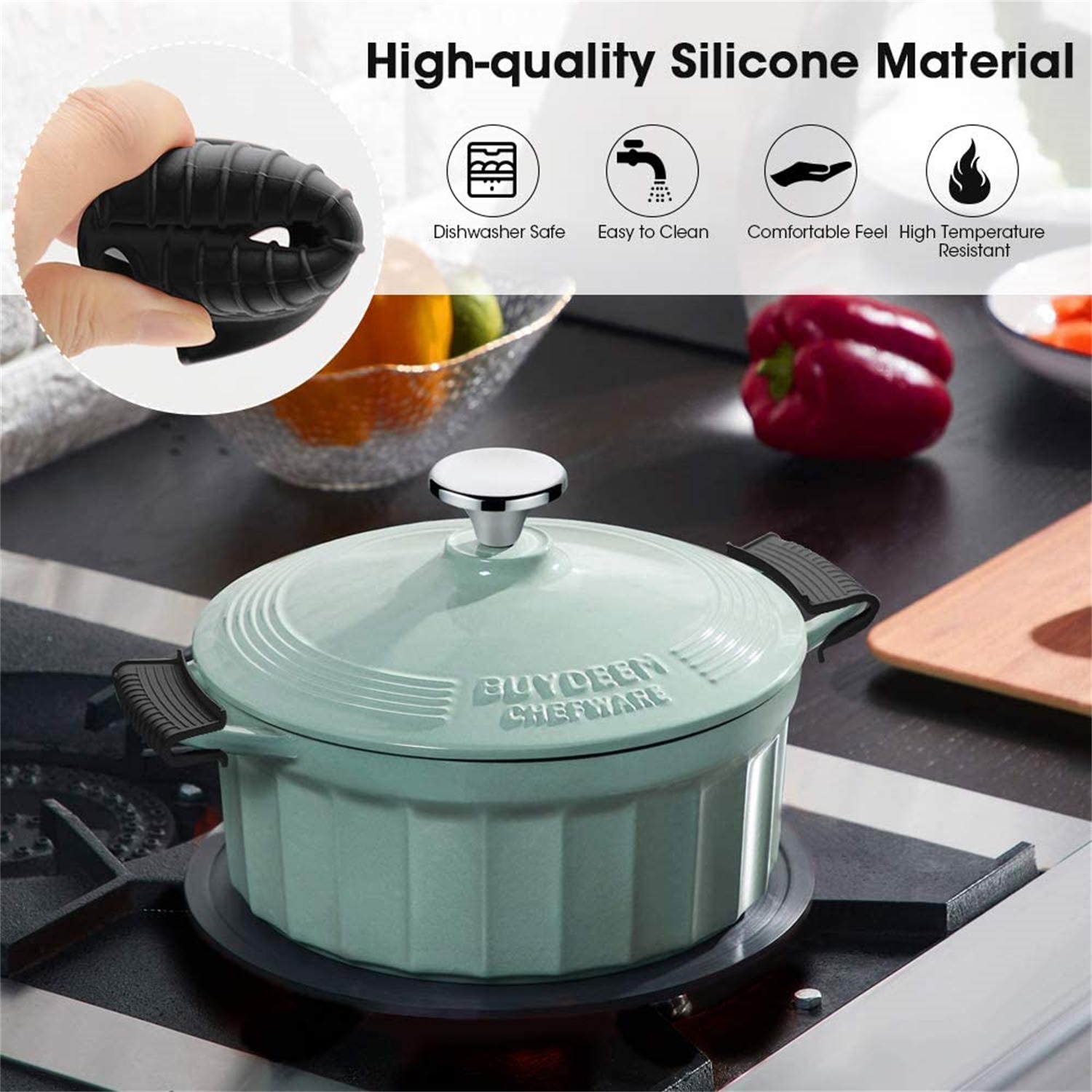 Kepooman Non-Slip Silicone Hot Handle Holder for Kitchen, Black Kepooman Non-Slip Silicone Hot Handle Holder for Kitchen, Black