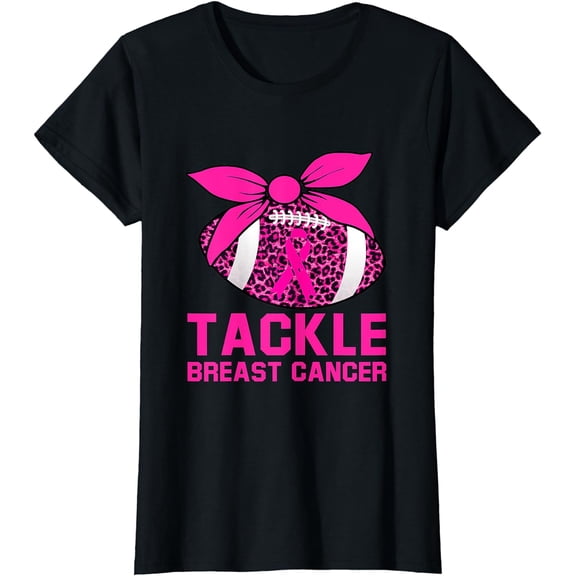 Woman Tackle Football Pink Ribbon Breast Cancer Awareness T-Shirt