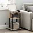 thumbnail image 2 of Furinno Just Side Table, 3-Tier End Table with Charging Station, Open Shelf Night Stand, Bedside Table with USB and Type-C Charging Port, for Living Room, Bedroom, Natural Oak, 2 of 5