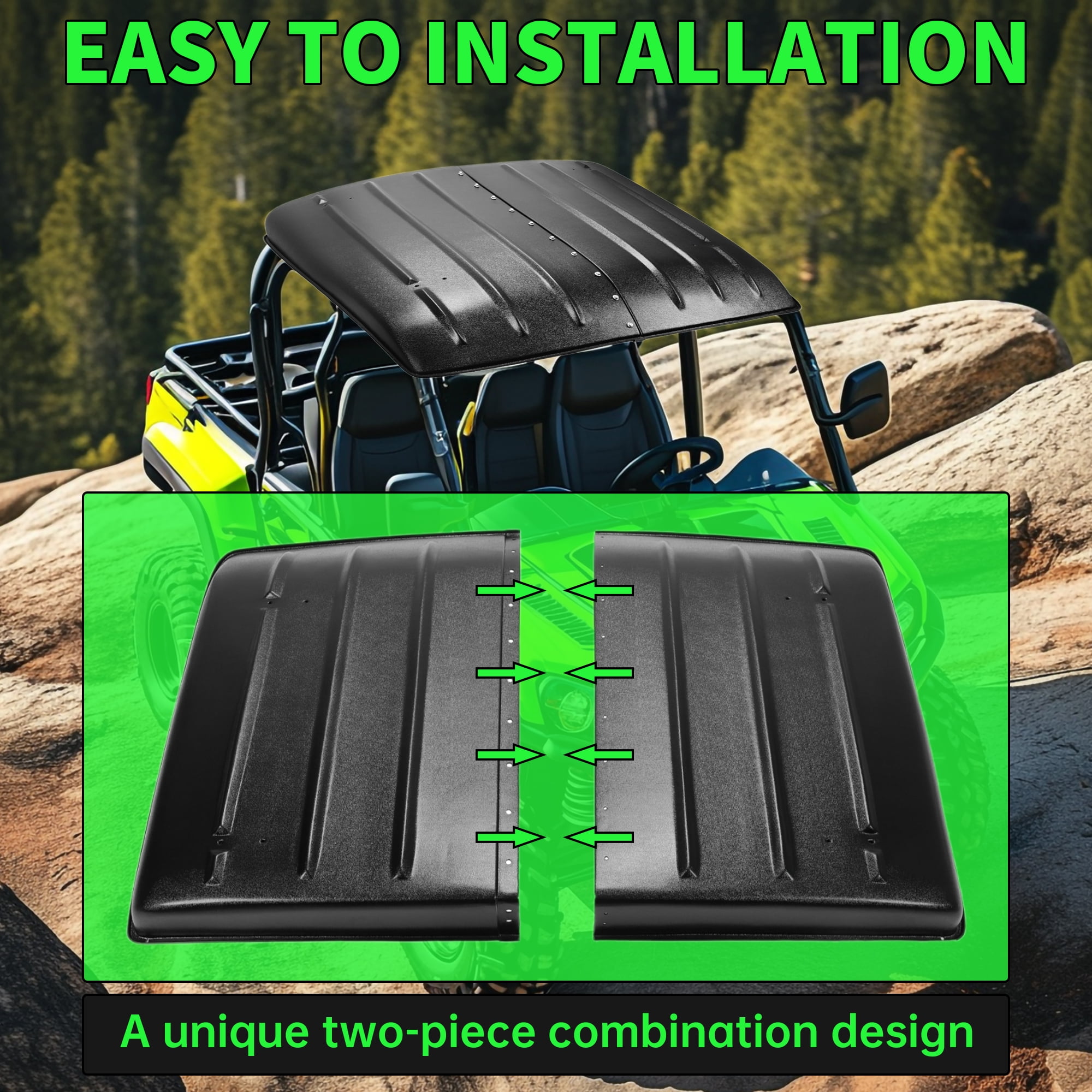 Kojem Hard Roof Top Fit for 2005-2023 Kawasaki Mule 600 610 SX 4X4 UTV Black Plastic KAF600-005B