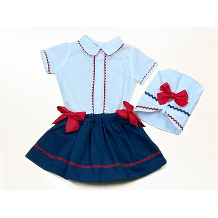 

Red white and Blue Set Classic Blouse Bonnet and Skort Set