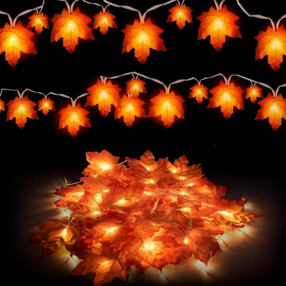 4 Packs Fall Decor Maple Leaves String Lights, Waterproof Total 40Ft 80 LED, Battery Operated String Light for Home Mantel Porch Door Indoor Outdoor Halloween Thanksgiving Decor Christmas Decorations