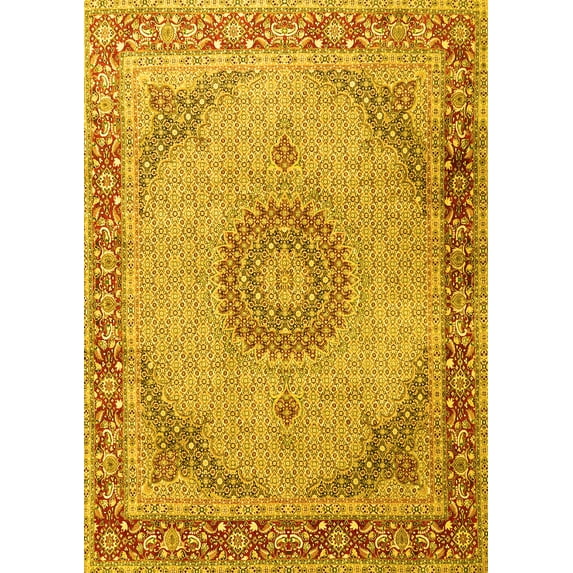 Ahgly Company Machine Washable Indoor Rectangle Medallion Yellow Traditional Area Rugs, 7' x 9'