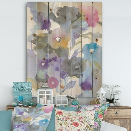 DESIGN ART Designart 'Jewel Garden I' Modern Farmhouse Print on Natural Pine Wood - (Best Place To Farm Purple Lotus)