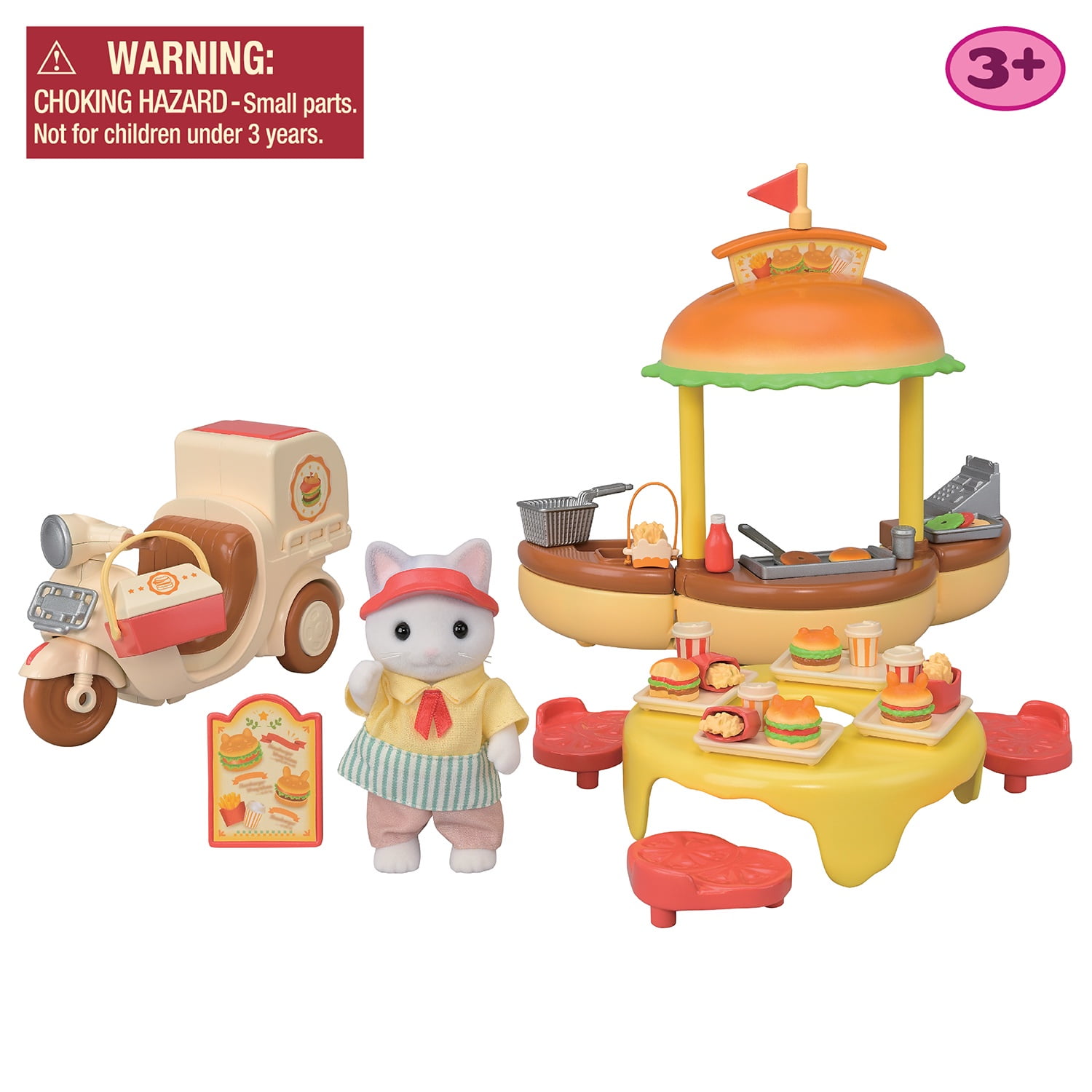 Calico Critters Hamburger Stand, Dollhouse Playset with Figure and Accessories