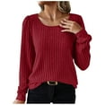 thumbnail image 2 of Idoravan Womens Plus Size Tops Clearance,Ladies Clearance, Fashion Women's Button Round-Neck Long Sleeve Casual T-shirt Top Solid Blouse Red XL, 2 of 9