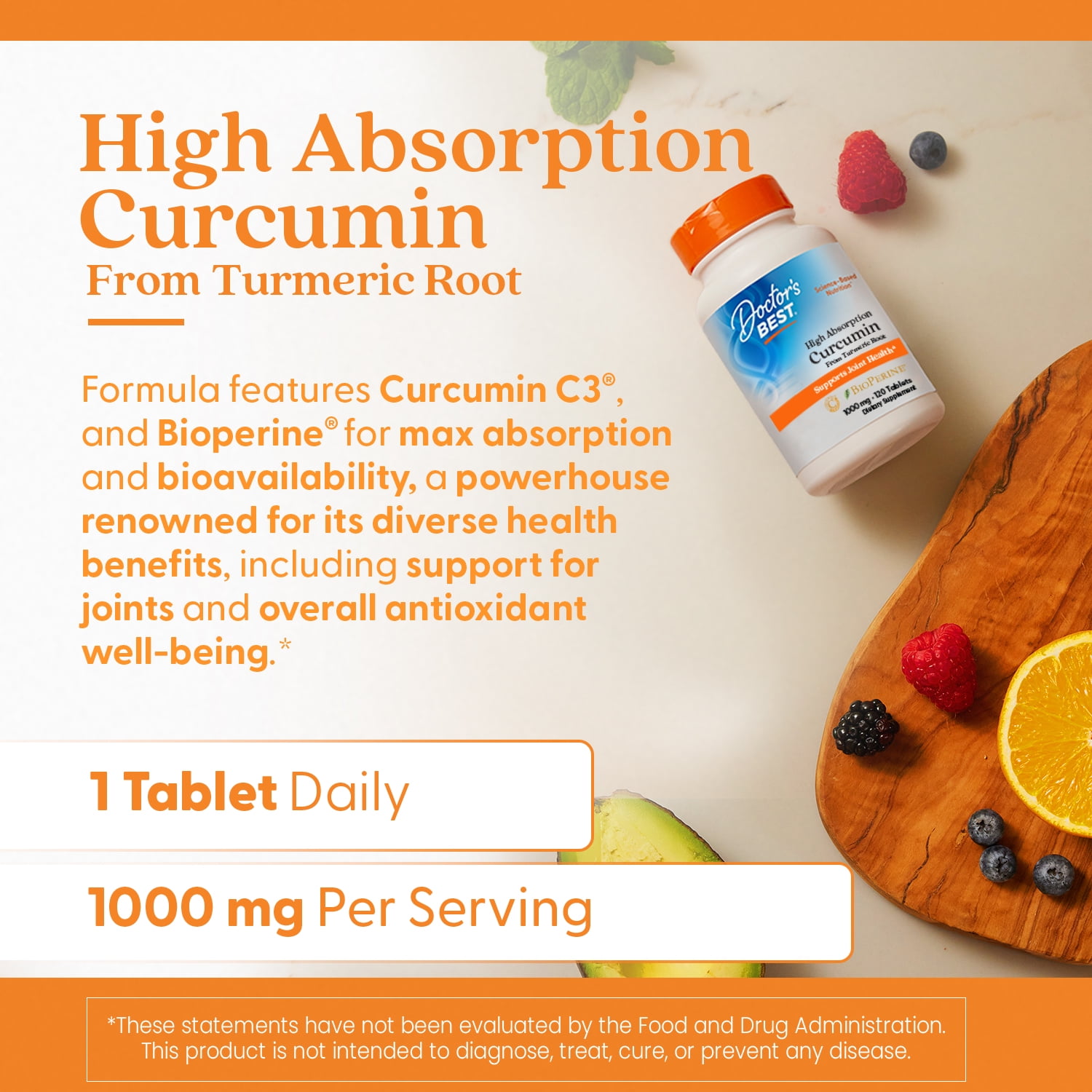 Doctor's Best Curcumin From Turmeric Root with C3 Complex & BioPerine, Non-GMO, Gluten Free, Soy Free, Joint Support, 1000 mg, 120 Tablets
