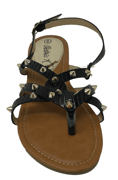 Victoria K Women's Eyelets Grommet Criss Cross Faux Snake Skin Strap Sandals