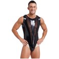 thumbnail image 4 of Body de charol para hombre, lencería de una pieza con aspecto húmedo, ropa para discoteca Rave, traje de leotardo con entrepierna abotonada de malla, monos ajustados, 4 of 5