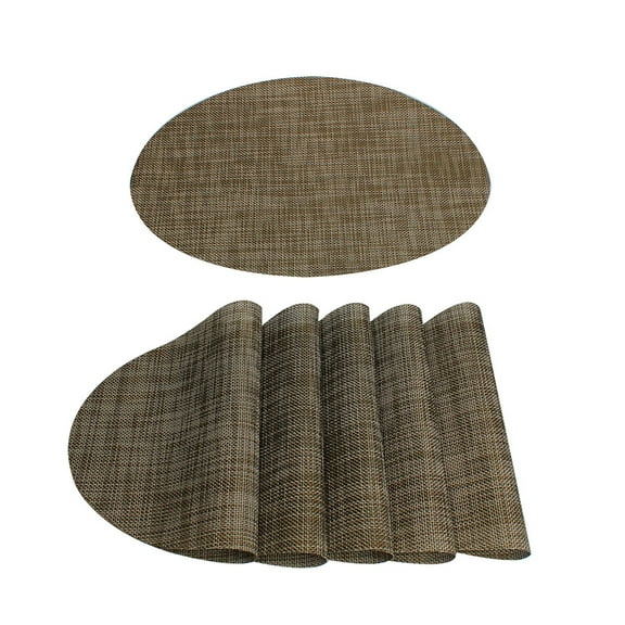 PiccoCasa Washable Placemats 6Pcs Woven Non-slip Mats Dining Table Oval, Brown, 18" x 12"