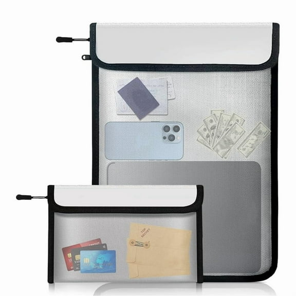 Waterproof Fireproof Document Bag, 2 Pack 15x11 Inch and 8x5 Inch Fire Proof Bag for Documents, Fire Proof Money Bag,2 * Fireproof document bag