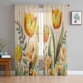 thumbnail image 3 of Sheer Curtains 96 inches Long, Yellow Tulip Watercolor Floral Retro Linen Light Filtering Sheer Window Curtains Rod Pocket Voile Drapes for Bedroom Living Room, 52"W x 96"L 2 Panels, 3 of 7