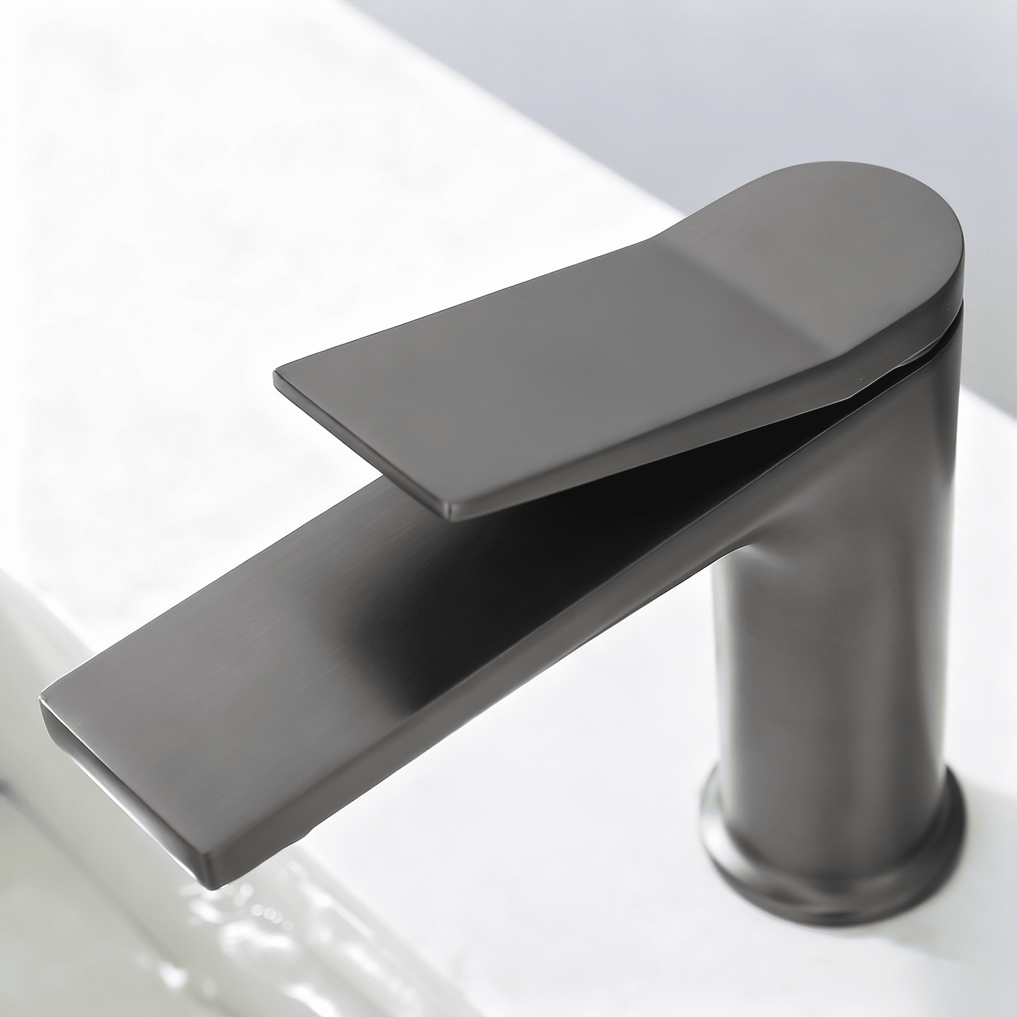 Gun Gray Single Hole Bathroom Faucet,Laundry Vanity Sink Faucet with Two 3/8" Hoses