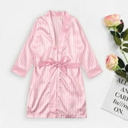 PEZHADA FY23 Valentine's Day Satin Silk Pajamas Women Nightdress Lingerie Robes Underwear Sleepwear Sexy Pink L