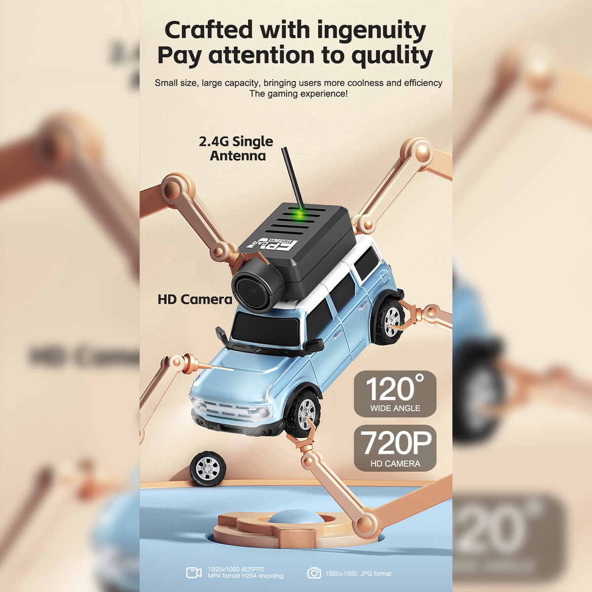 FPV Mini RC Car with Camera, WL 1/64 Scale APP-Controlled Fully Proportional FPV Mini Racing Drift Car with 3-Speed Modes and Underbody Lighting