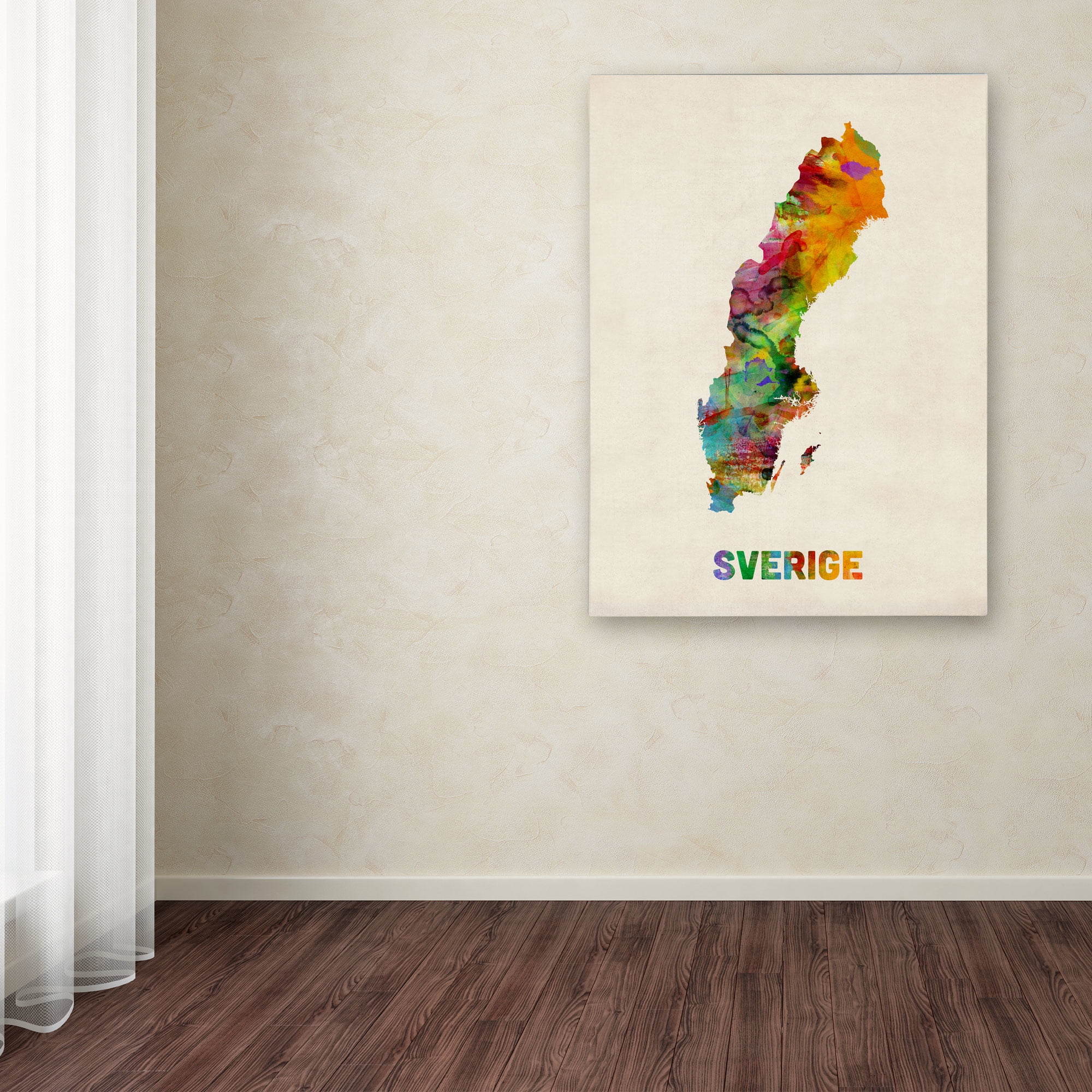Trademark Fine Art "Sweden Watercolor Map" Canvas Art by Michael Tompsett