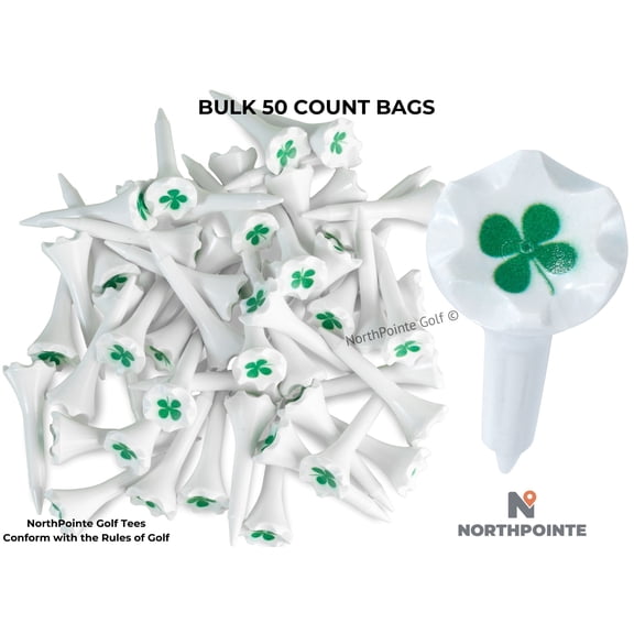 Northpointe 1 ½” Durable Plastic Golf Tees 50 Ct  Four Leaf Clover Cup, Short Tees for Irons, Par 3's, Driving Range