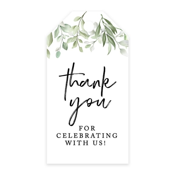 Koyal Wholesale Thank You For Celebrating With Us Favor Tags Greenery Leaves Cardstock Gift Tags with Bakers 100-Pk
