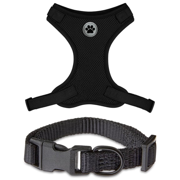 Vibrant Life Mesh Adjustable, Reflective Dog Walking Harness, with Dog Collar included, Black, Small