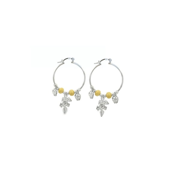 Rhodium Mistletoe Charm Hoops