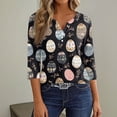 thumbnail image 5 of OIOLOYJM Womens Easter Tops 2026 Cute Bunny Graphic Henley Shirts Happy Button V Neck 3/4 Length Sleeve T-Shirt Spring Fashion Clothes Black M, 5 of 6