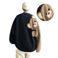 thumbnail image 4 of Jersey de gran tamaño Bloque de color Forma de oso Espalda Felpa Sudadera informal de gran tamaño unisex para mujeres Hombres Negro L, 4 of 12