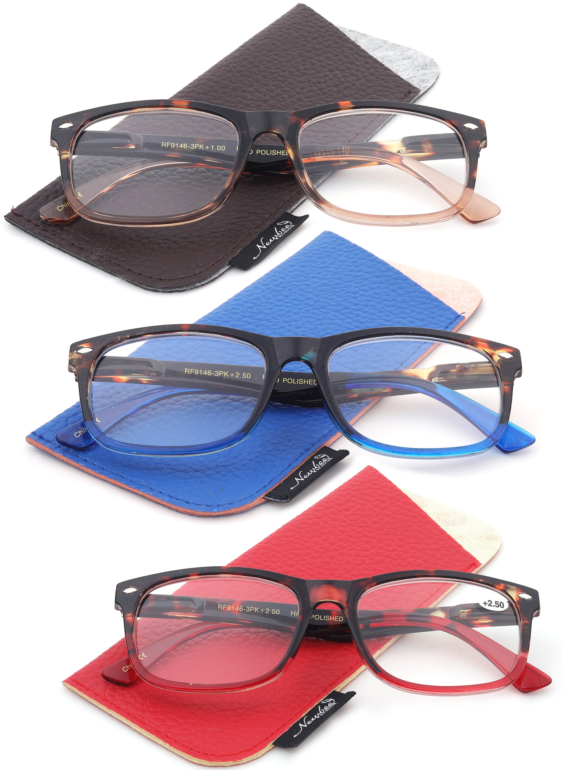 3 Packs Fashion Rectangular Vintage Multi Colors Reading glasses for