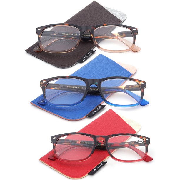 3 Packs Fashion Rectangular Vintage Multi Colors Reading glasses for