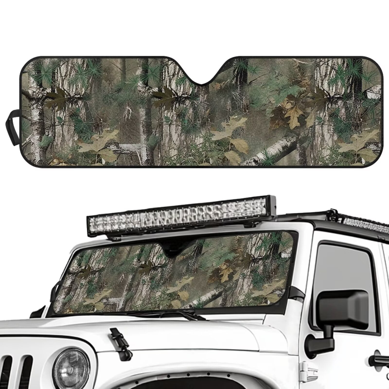 Uorisanigo Windshield Sunshade for Jeep Wrangler, Camo Hunting Wood Car Sun Shade Windshield Shade Sun Visor Mat for 1997-2017 Jeep Wrangler Rubicon Sahara TJ JK JKU 2/4 Doors