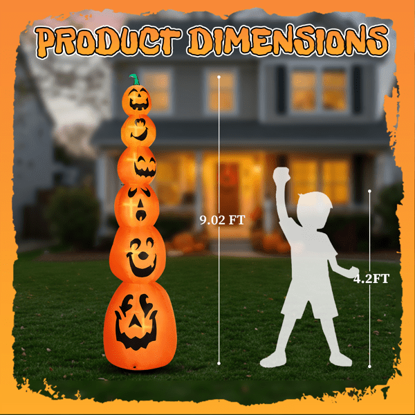 Alvantor 9 Ft Stacked Pumpkins Halloween Inflatable with 6 Warm White LED Lights, Orange