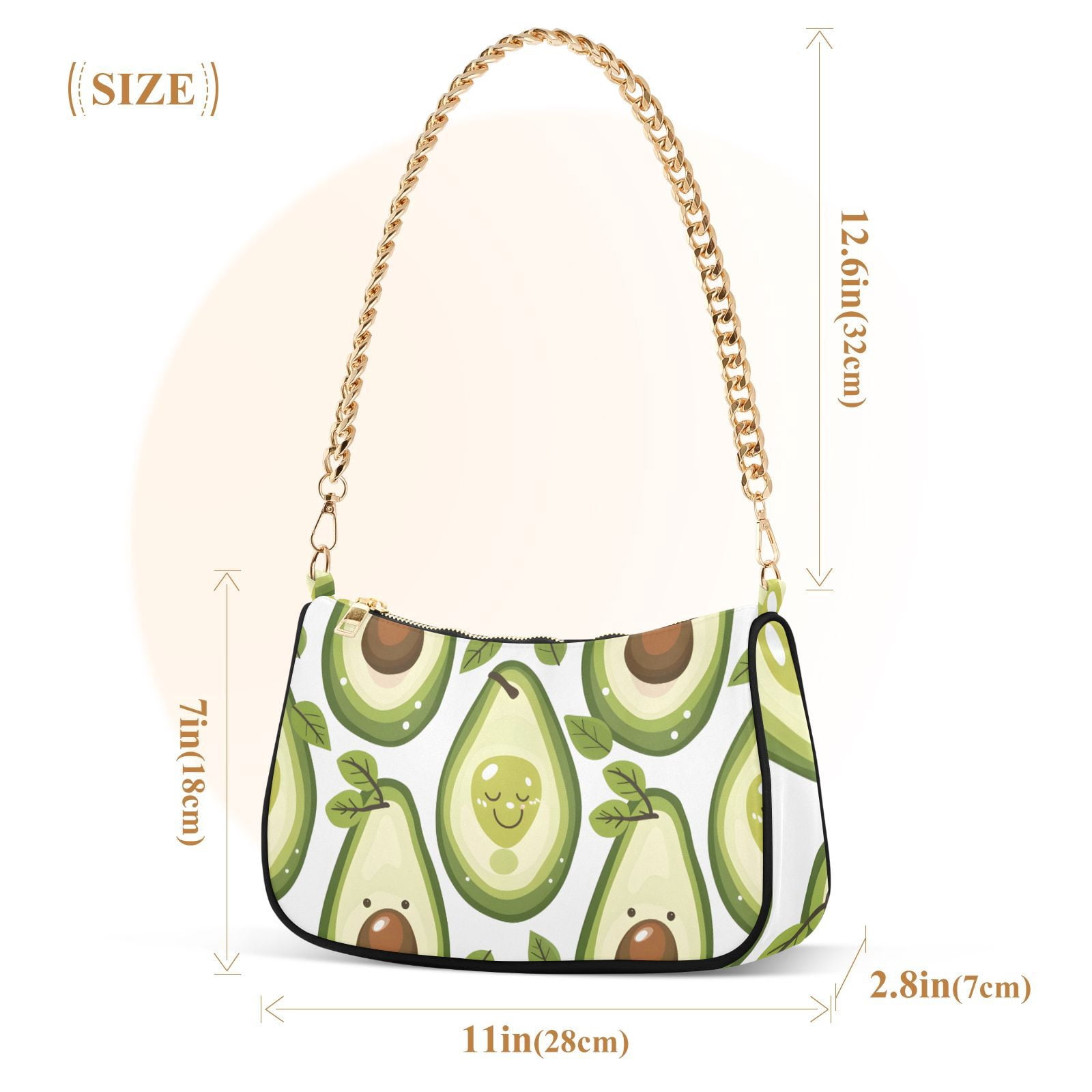 Cartoon Avocado FruitWomen Small Shoulder Bag Crossbody Tote Hobo Bags Purse Clutch Handbags with Chain Strap for Women