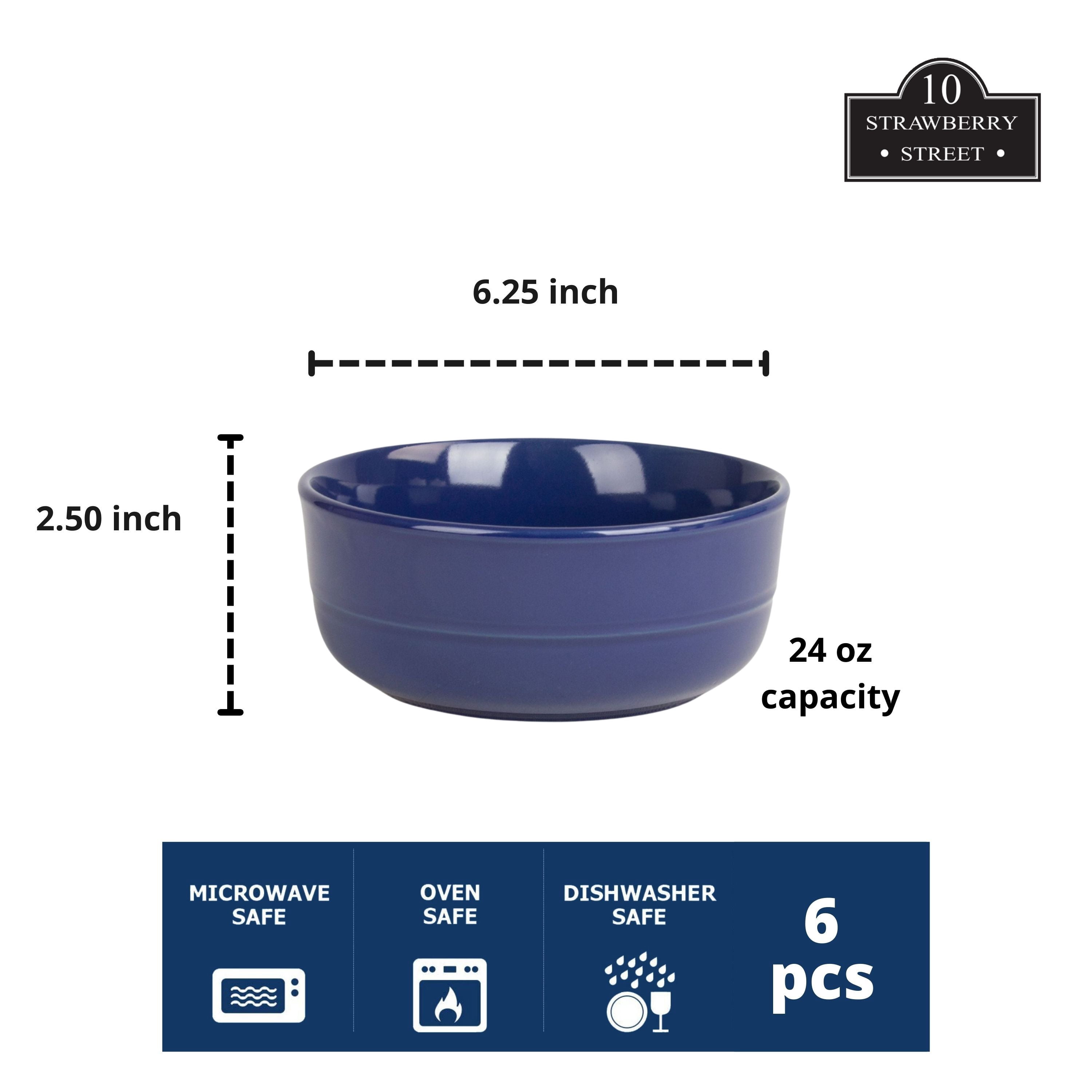 10 Strawberry Street Double Line 6.25"/24 oz Round Cereal Bowl, Set of 6, Cobalt Blue