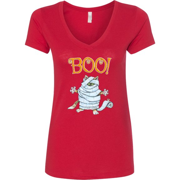Inktastic Boo with Mummy Cat Women's V-Neck T-Shirt